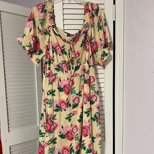 Yellow and pink floral print spring/summer dress